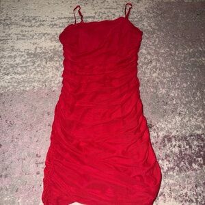 Local boutique Red Ruched mini Dress with adjustable straps